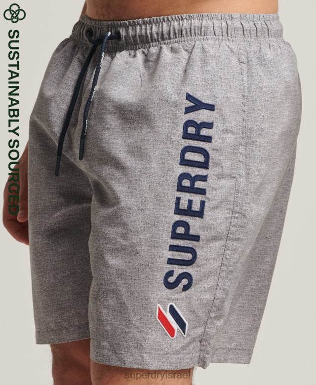 il Superdry גברים מכנסי ים ממוחזרים 19 אינץ' אפליקציית אפור בהיר 4LX2Z428 הַלבָּשָׁה