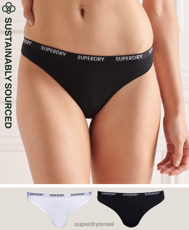 il Superdry נשים חוטיני הארפר מכותנה אורגנית 2 מארז שָׁחוֹר 4LX2Z4341 הַלבָּשָׁה