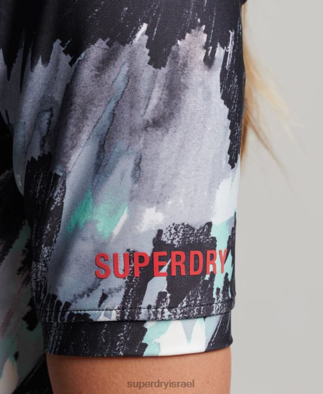 il Superdry נשים לרוץ 3/4 קרופ טופ צמוד אפור כהה 4LX2Z6318 הַלבָּשָׁה