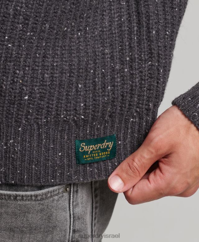 il Superdry גברים מגשר צוואר מדומה בתערובת צמר אפור כהה 4LX2Z1296 הַלבָּשָׁה