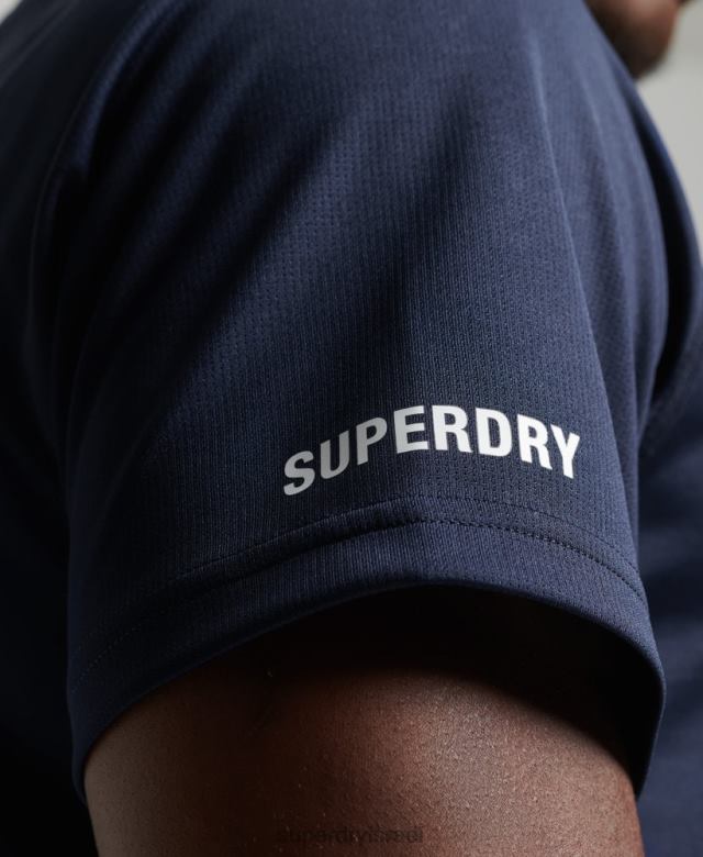 il Superdry גברים חולצת טריקו אקטיבית עם שרוול קצר חיל הים 4LX2Z1416 הַלבָּשָׁה