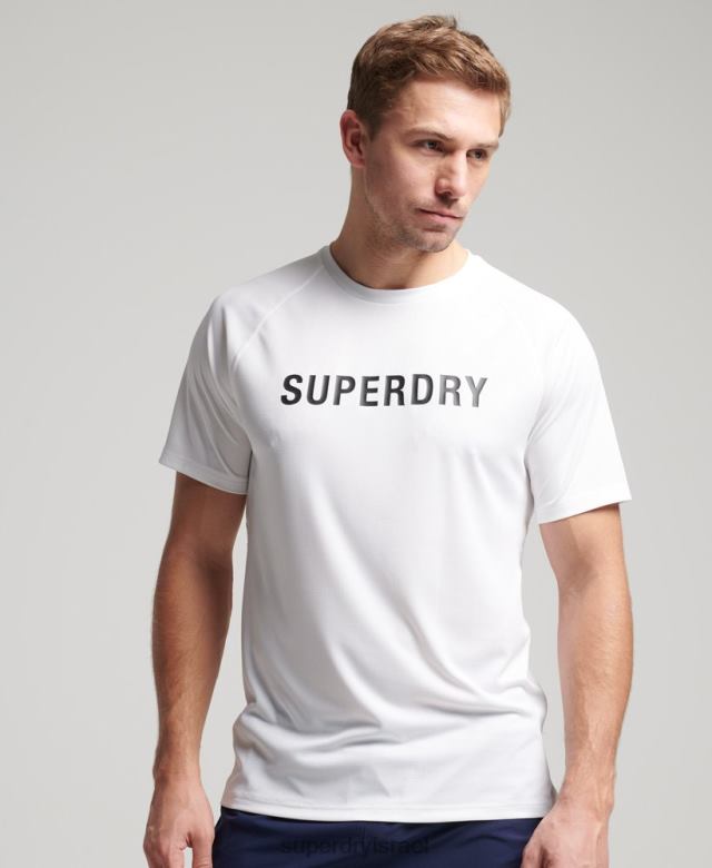 il Superdry גברים טריקו חולצת טריקו עם שרוולים קצרים עם לוגו אקטיבי לבן 4LX2Z1422 הַלבָּשָׁה