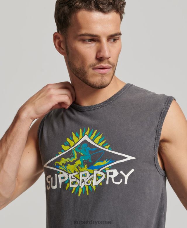 il Superdry גברים עליונית וינטג' שבטי גלישה אפור כהה 4LX2Z1450 הַלבָּשָׁה