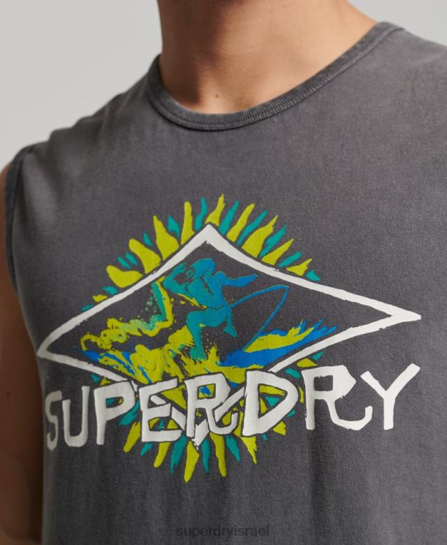 il Superdry גברים עליונית וינטג' שבטי גלישה אפור כהה 4LX2Z1450 הַלבָּשָׁה