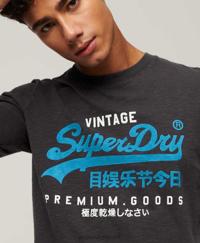 il Superdry גברים חולצת טריקו עם שרוולים ארוכים עם לוגו וינטג' שָׁחוֹר 4LX2Z1469 הַלבָּשָׁה