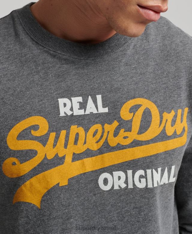 il Superdry גברים טופ לוגו וינטג' עם שרוול ארוך אפור 4LX2Z1481 הַלבָּשָׁה