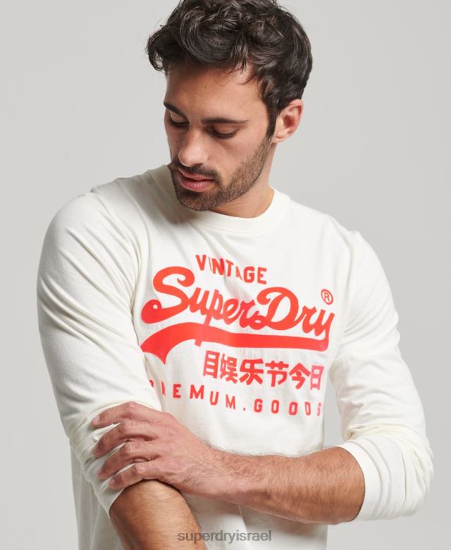 il Superdry גברים עליונית לוגו וינטג' ניאון עם שרוול ארוך קרם 4LX2Z1495 הַלבָּשָׁה