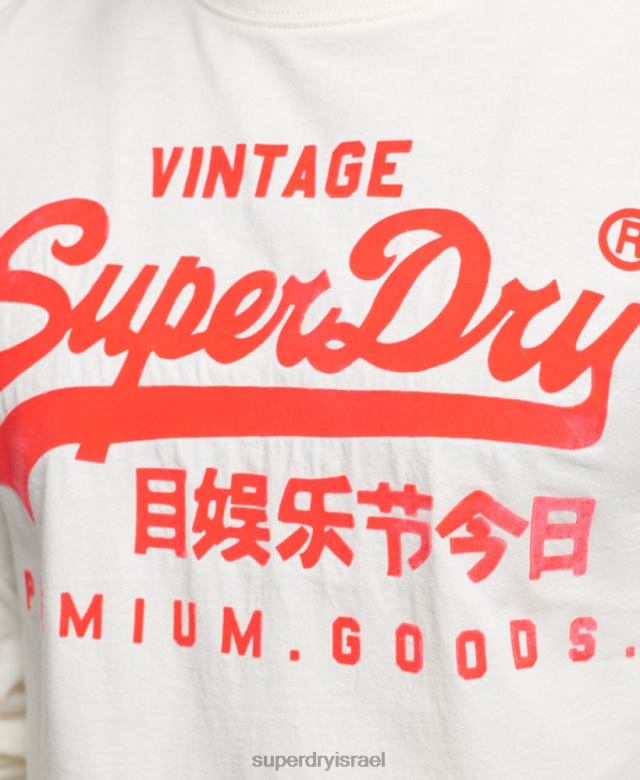 il Superdry גברים עליונית לוגו וינטג' ניאון עם שרוול ארוך קרם 4LX2Z1495 הַלבָּשָׁה