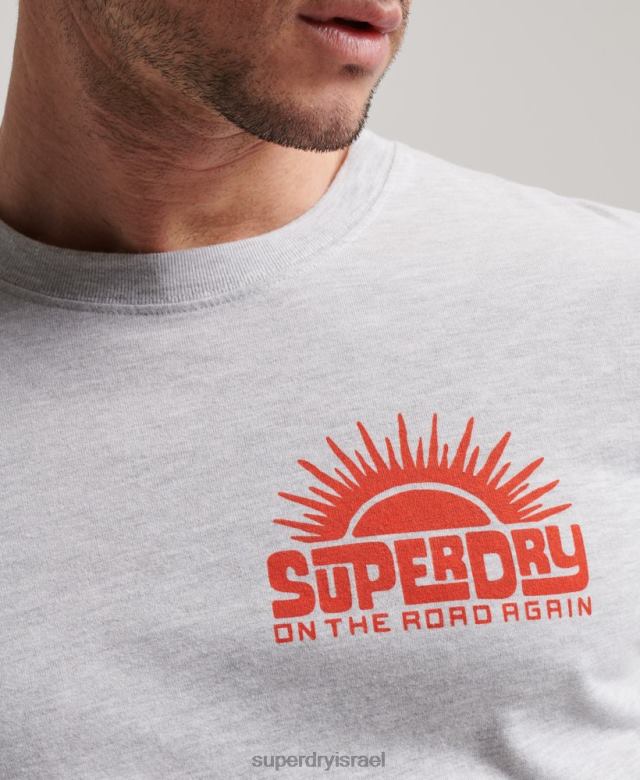 il Superdry גברים מדבקת נסיעות עליון עם שרוול ארוך אפור בהיר 4LX2Z1499 הַלבָּשָׁה