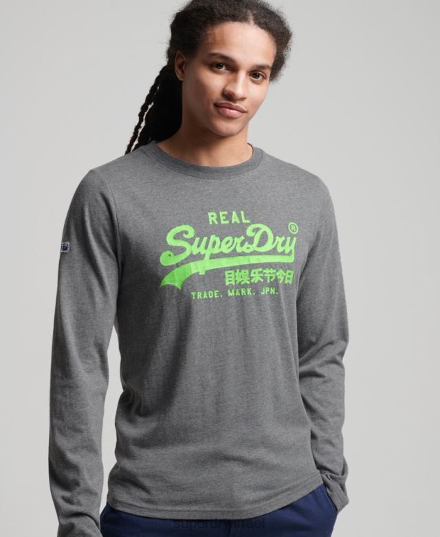 il Superdry גברים טופ לוגו וינטג' אמריקאי קלאסי אפור 4LX2Z1553 הַלבָּשָׁה