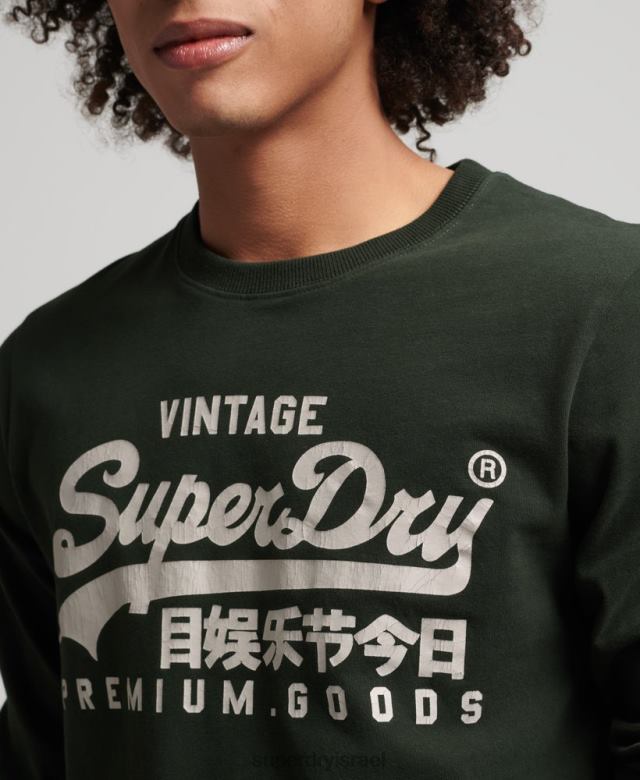 il Superdry גברים עליונית עם שרוולים ארוכים של לוגו וינטג' ירוק 4LX2Z1555 הַלבָּשָׁה