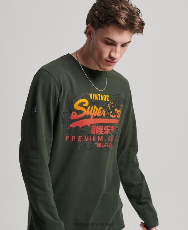 il Superdry גברים לוגו וינטג' נרטיב עם שרוולים ארוכים ירוק 4LX2Z1563 הַלבָּשָׁה