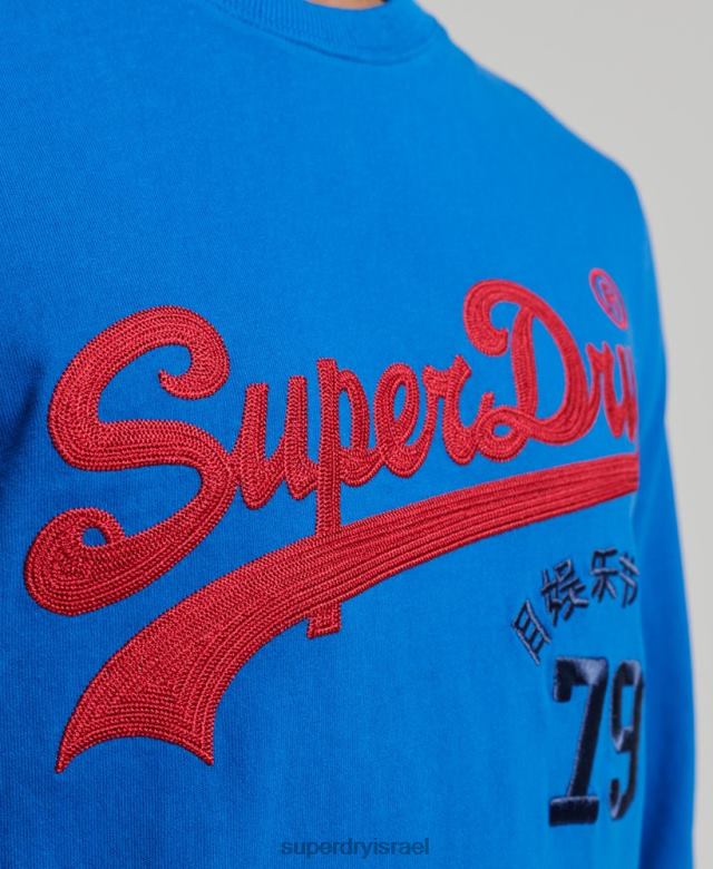 il Superdry גברים לוגו וינטג' עניין טופ שרוול ארוך כְּחוֹל 4LX2Z1565 הַלבָּשָׁה