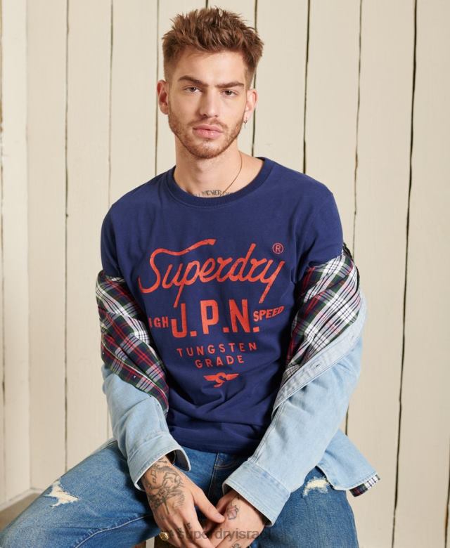 il Superdry גברים עליונית בגדי עבודה בסגנון תסריט כְּחוֹל 4LX2Z1580 הַלבָּשָׁה