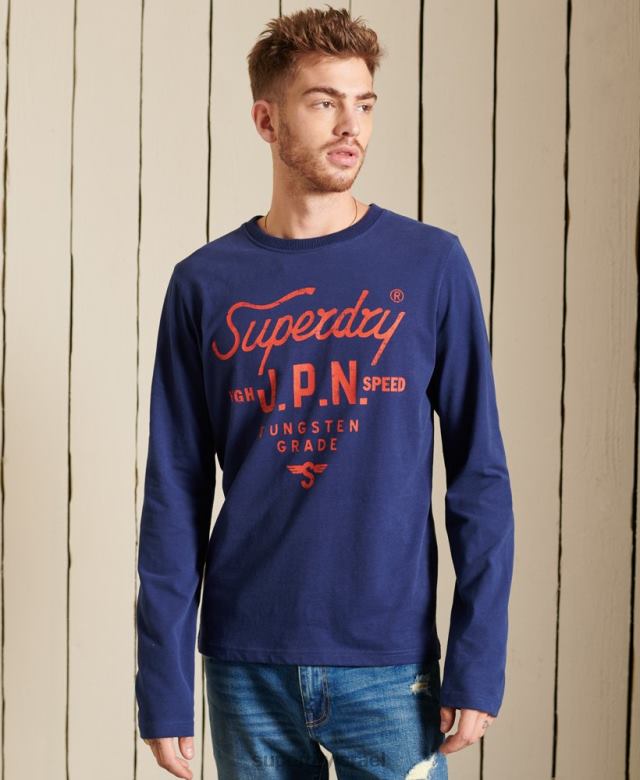 il Superdry גברים עליונית בגדי עבודה בסגנון תסריט כְּחוֹל 4LX2Z1580 הַלבָּשָׁה