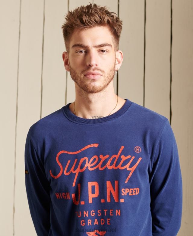 il Superdry גברים עליונית בגדי עבודה בסגנון תסריט כְּחוֹל 4LX2Z1580 הַלבָּשָׁה