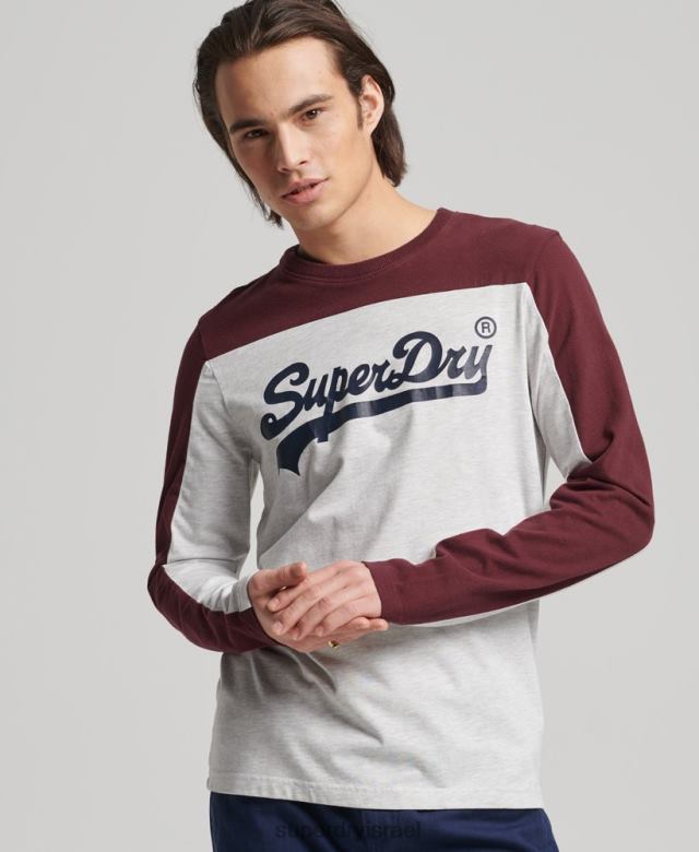 il Superdry גברים חולצה עם שרוולים ארוכים של קולג' לוגו וינטג' אפור בהיר 4LX2Z1591 הַלבָּשָׁה