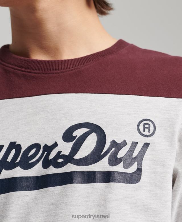 il Superdry גברים חולצה עם שרוולים ארוכים של קולג' לוגו וינטג' אפור בהיר 4LX2Z1591 הַלבָּשָׁה