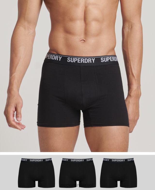 il Superdry גברים מארז משולש בוקסר מכותנה אורגנית שָׁחוֹר 4LX2Z1597 הַלבָּשָׁה