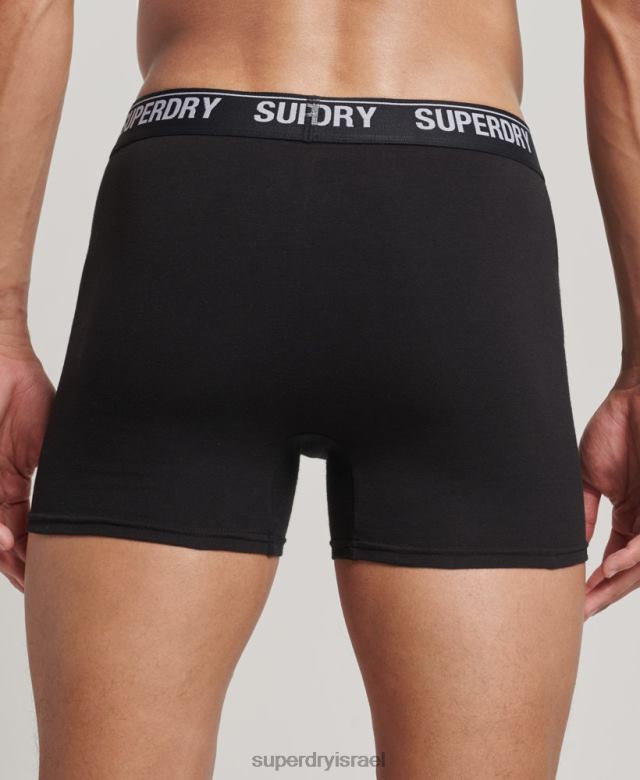 il Superdry גברים מארז משולש בוקסר מכותנה אורגנית שָׁחוֹר 4LX2Z1597 הַלבָּשָׁה