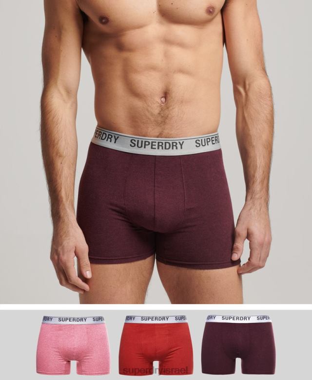 il Superdry גברים מארז משולש בוקסר מכותנה אורגנית אָדוֹם 4LX2Z1614 הַלבָּשָׁה