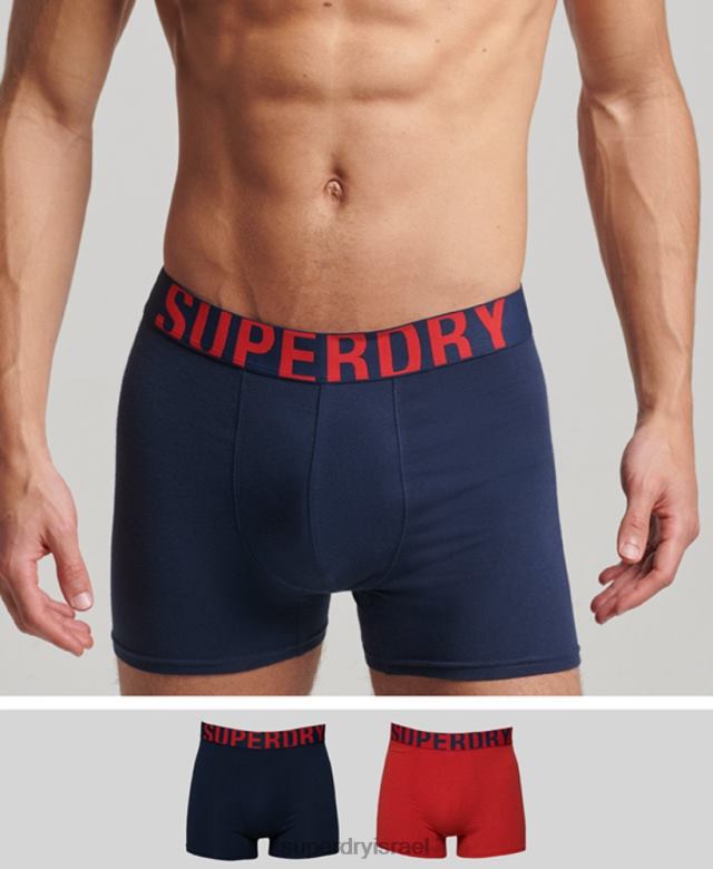 il Superdry גברים כותנה אורגנית בוקסר כפול לוגו חבילה כפולה חיל הים 4LX2Z1621 הַלבָּשָׁה