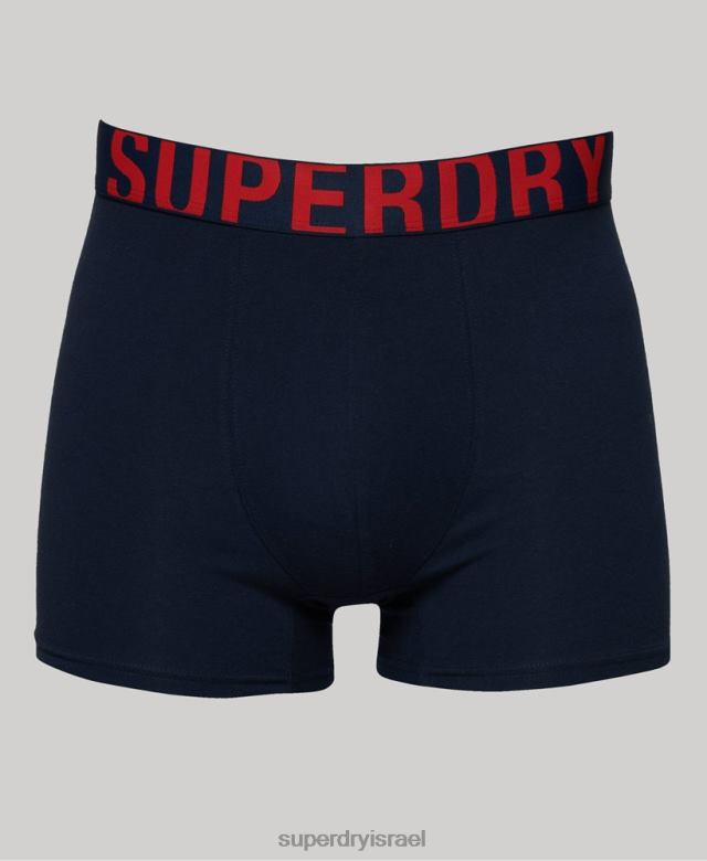 il Superdry גברים כותנה אורגנית בוקסר כפול לוגו חבילה כפולה חיל הים 4LX2Z1621 הַלבָּשָׁה