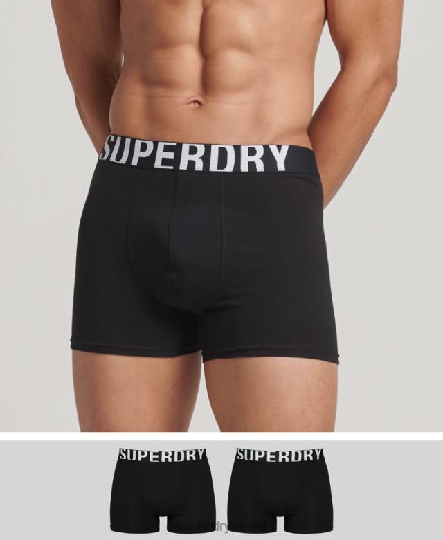 il Superdry גברים מארז כפול לוגו כפול כותנה אורגנית שָׁחוֹר 4LX2Z1758 הַלבָּשָׁה