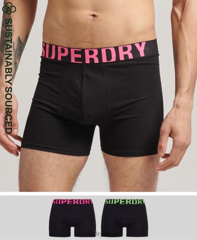 il Superdry גברים כותנה אורגנית בוקסר כפול לוגו חבילה כפולה שָׁחוֹר 4LX2Z1761 הַלבָּשָׁה