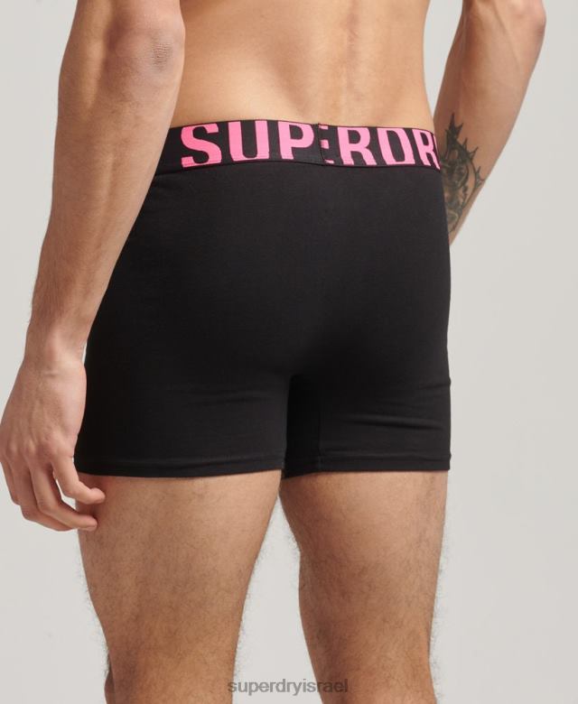 il Superdry גברים כותנה אורגנית בוקסר כפול לוגו חבילה כפולה שָׁחוֹר 4LX2Z1761 הַלבָּשָׁה