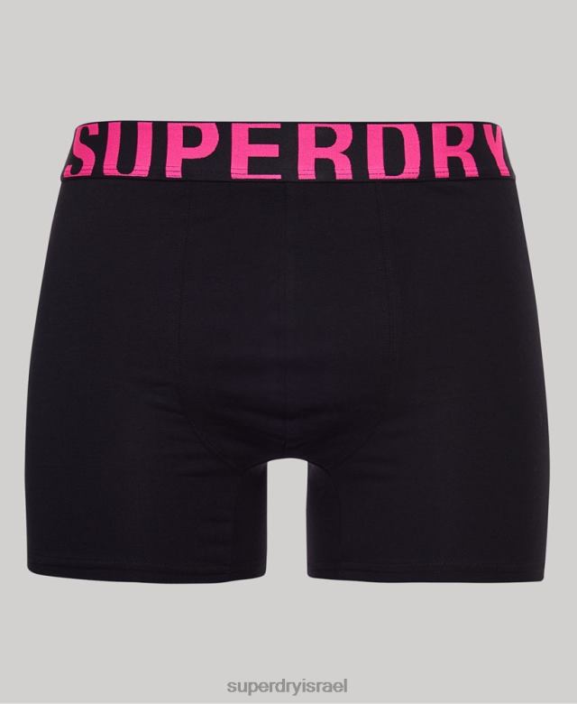 il Superdry גברים כותנה אורגנית בוקסר כפול לוגו חבילה כפולה שָׁחוֹר 4LX2Z1761 הַלבָּשָׁה