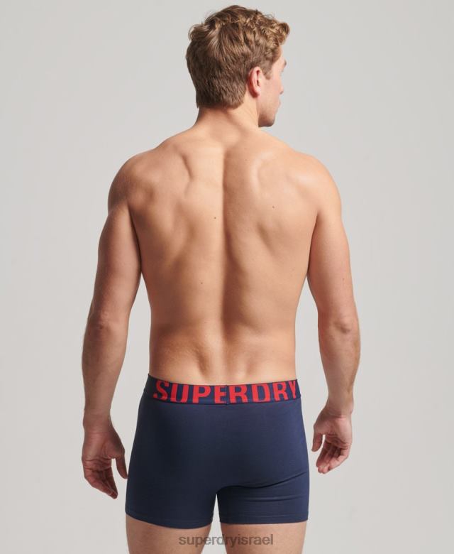 il Superdry גברים מארז כפול לוגו כפול כותנה אורגנית חיל הים 4LX2Z1794 הַלבָּשָׁה