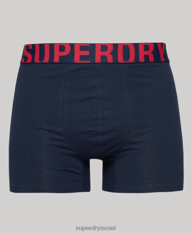 il Superdry גברים מארז כפול לוגו כפול כותנה אורגנית חיל הים 4LX2Z1794 הַלבָּשָׁה