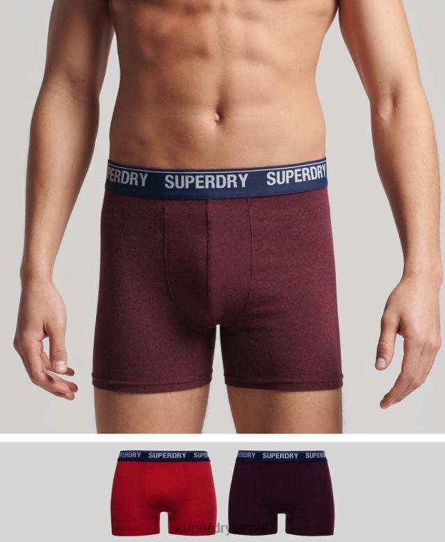 il Superdry גברים אריזה כפולה של בוקסר מכותנה אורגנית אָדוֹם 4LX2Z1833 הַלבָּשָׁה