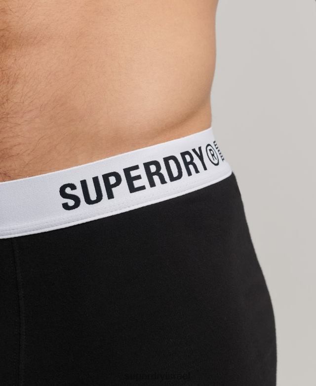 il Superdry גברים מארז כפול אופסט כותנה אורגנית בוקסר שָׁחוֹר 4LX2Z1836 הַלבָּשָׁה