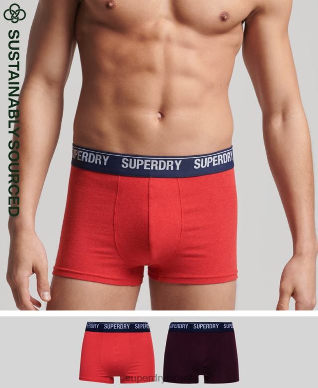 il Superdry גברים תא מטען מכותנה אורגנית רב חבילה כפולה אָדוֹם 4LX2Z1867 הַלבָּשָׁה