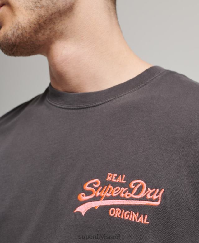 il Superdry גברים חולצת טי ניאון לוגו וינטג' אפור כהה 4LX2Z18 הַלבָּשָׁה