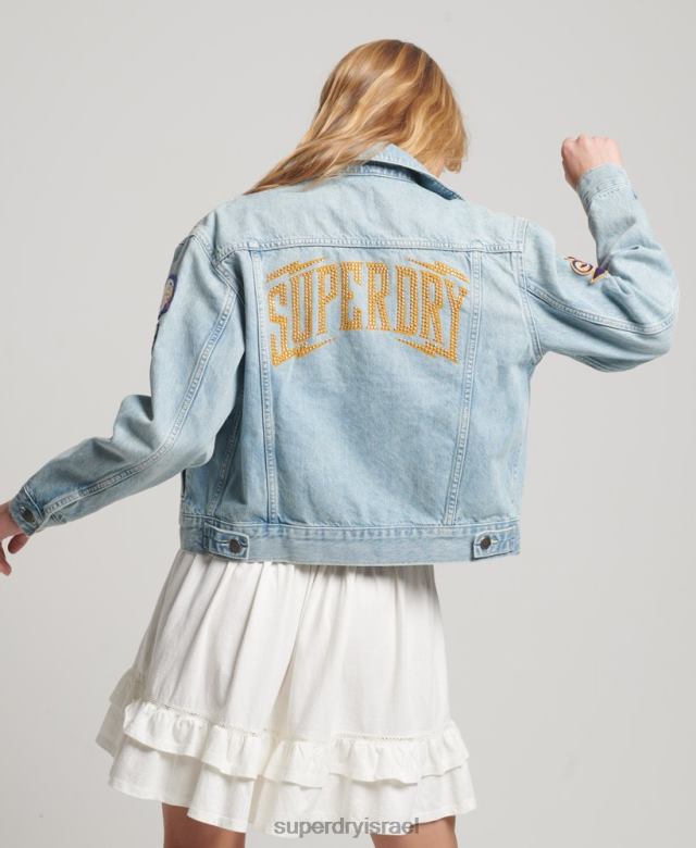 il Superdry נשים מעיל משאיות וינטג' עם טלאי כחול בהיר 4LX2Z2019 הַלבָּשָׁה