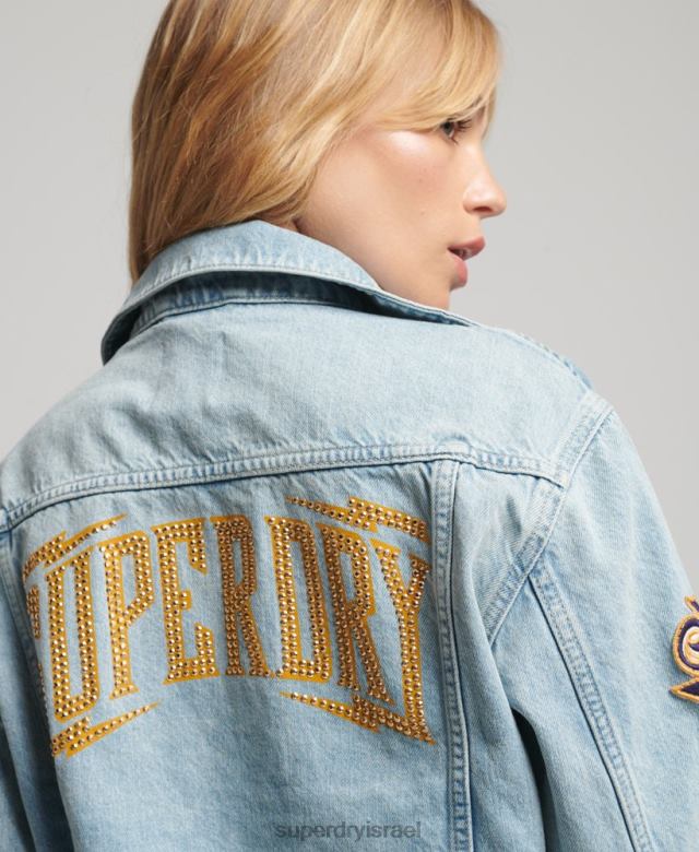 il Superdry נשים מעיל משאיות וינטג' עם טלאי כחול בהיר 4LX2Z2019 הַלבָּשָׁה