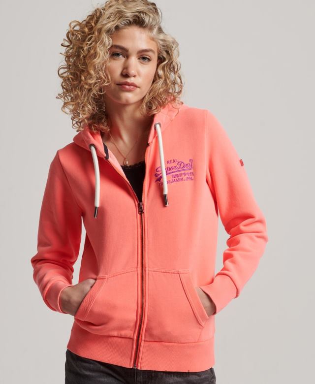 il Superdry נשים קפוצ'ון ניאון עם רוכסן לוגו וינטג' אלמוג 4LX2Z2065 הַלבָּשָׁה