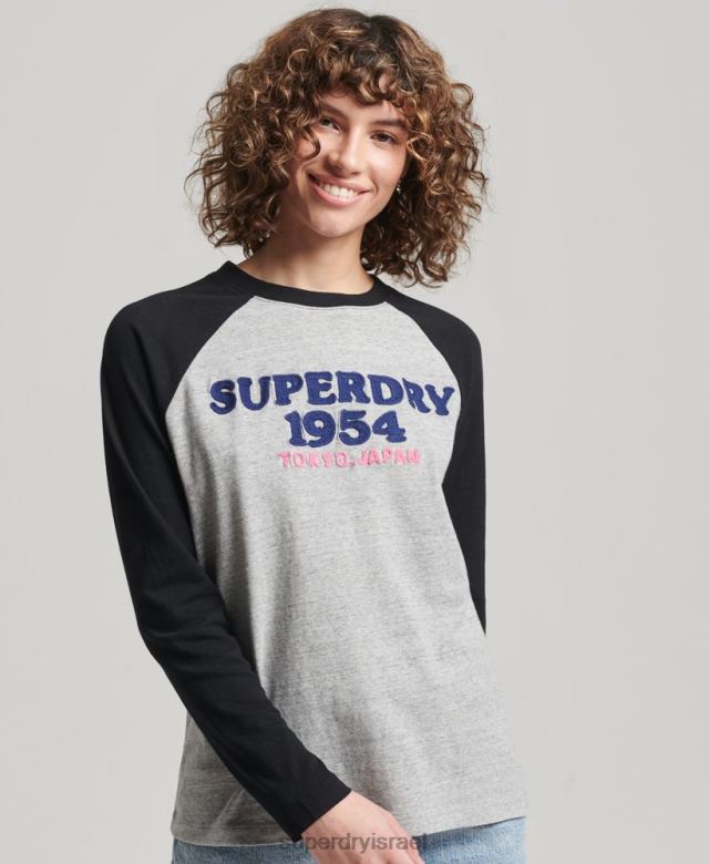 il Superdry נשים עליונית ראגלן לוגו וינטג' עם שרוול ארוך אפור 4LX2Z2136 הַלבָּשָׁה