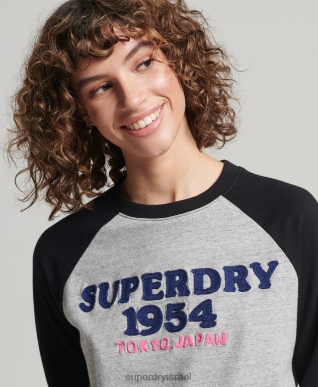 il Superdry נשים עליונית ראגלן לוגו וינטג' עם שרוול ארוך אפור 4LX2Z2136 הַלבָּשָׁה