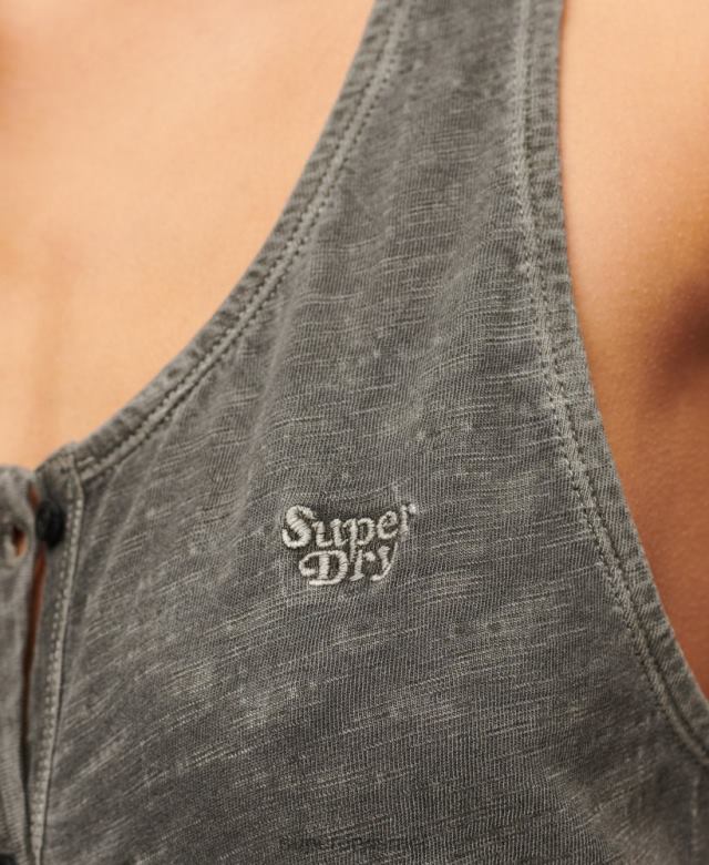 il Superdry נשים שמלת מידי כפתור ג'רזי וינטג' אפור כהה 4LX2Z2139 הַלבָּשָׁה