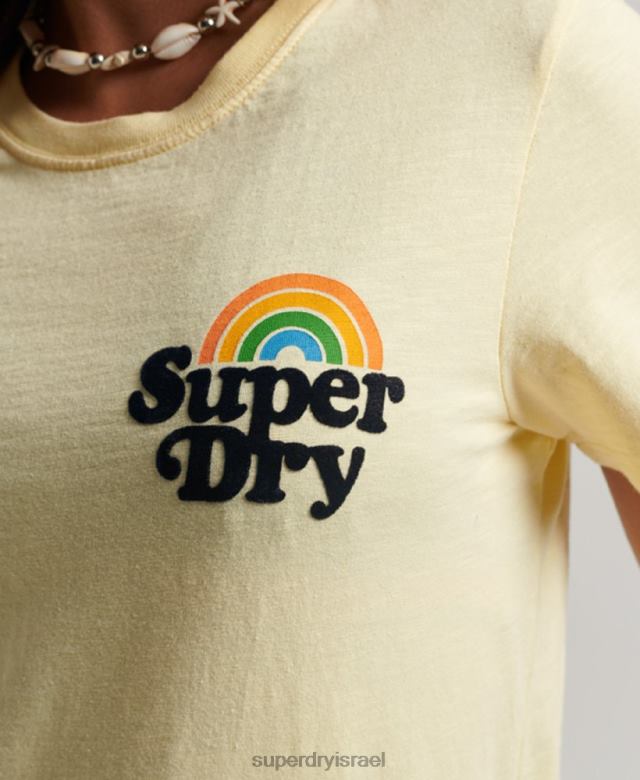 il Superdry נשים חולצת טריקו קשת בענן וינטג' צהוב 4LX2Z2178 הַלבָּשָׁה