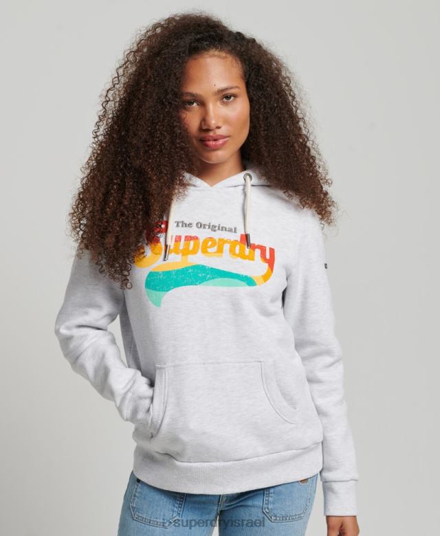 il Superdry נשים קפוצ'ון וינטג' אפור בהיר 4LX2Z2207 הַלבָּשָׁה