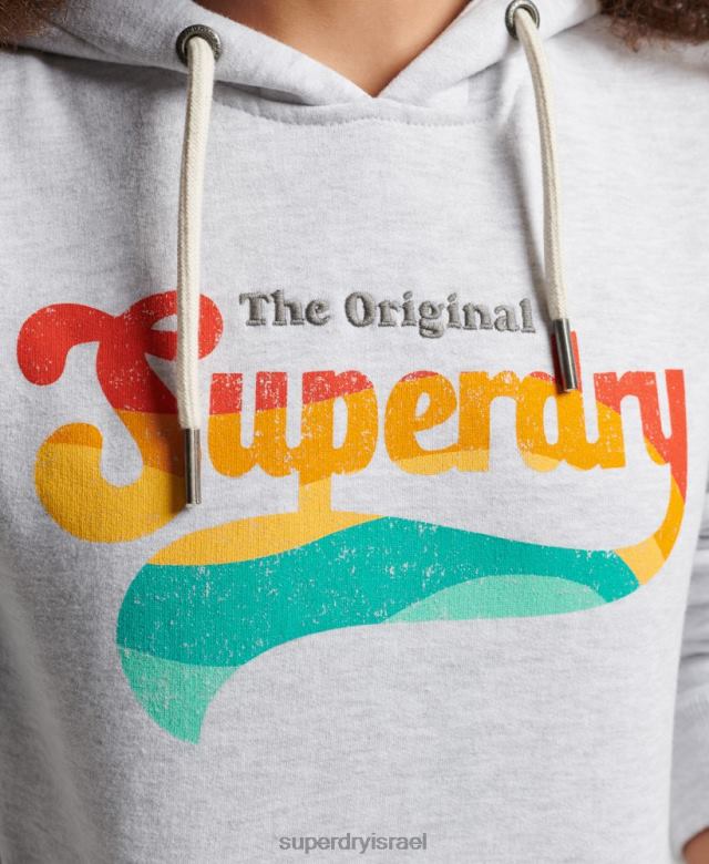 il Superdry נשים קפוצ'ון וינטג' אפור בהיר 4LX2Z2207 הַלבָּשָׁה