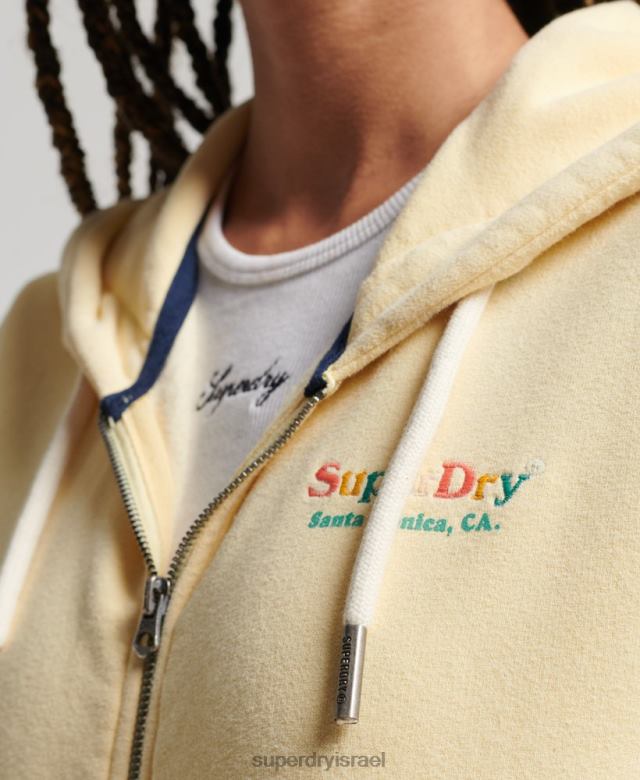 il Superdry נשים קפוצ'ון קפוצ'ון וינטג' עם רוכסן צהוב 4LX2Z2208 הַלבָּשָׁה