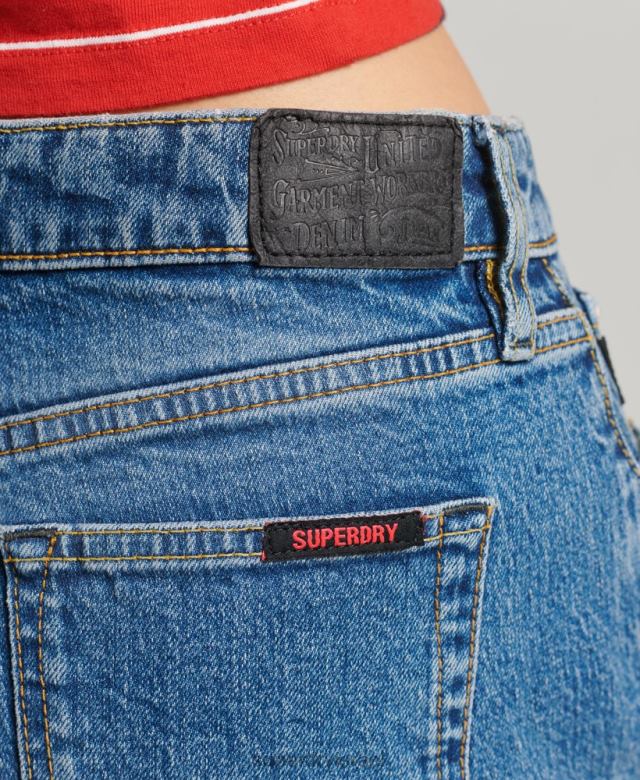 il Superdry נשים אמצע עלייה נחתך קצר כחול כהה 4LX2Z2212 הַלבָּשָׁה