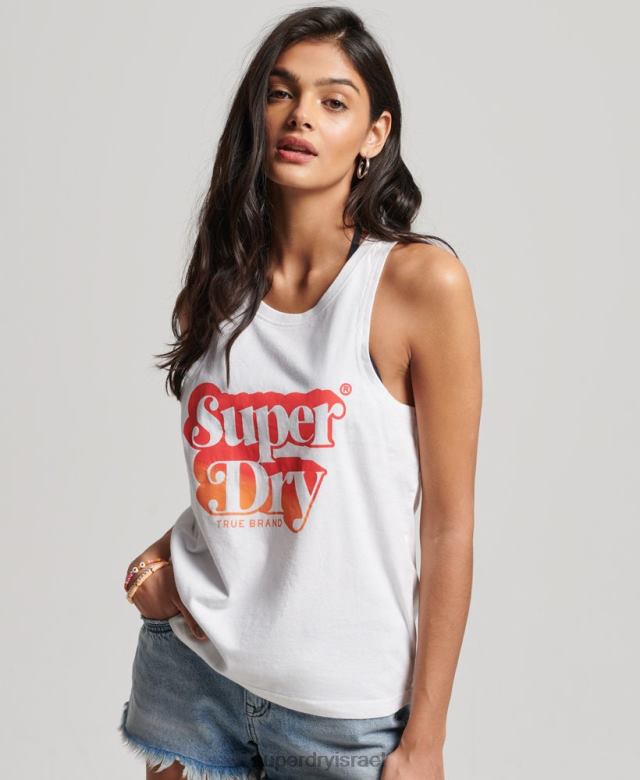 il Superdry נשים עליונית אפוד צללית וינטג' לבן 4LX2Z2216 הַלבָּשָׁה