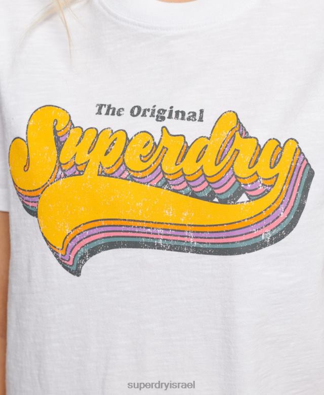 il Superdry נשים חולצת טריקו קשת בענן וינטג' לבן 4LX2Z2226 הַלבָּשָׁה